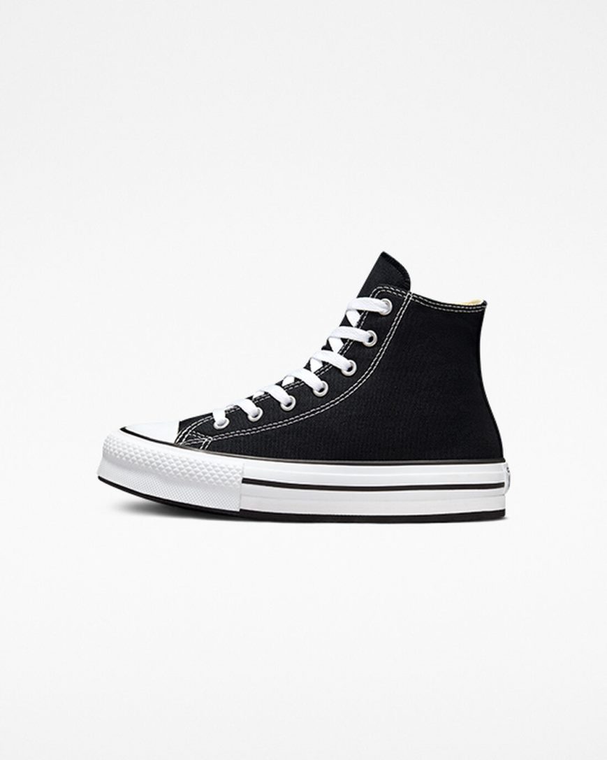 Sapatos Plataforma Converse Chuck Taylor All Star Lift Cano Alto Menina Pretas Branco Pretas | PT H0538T4